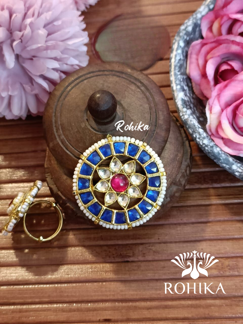 Pachhi kundan Ring - Blue and Red (PKR-019)