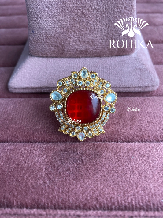 Angana polki kundan ring (SG-128) - Red