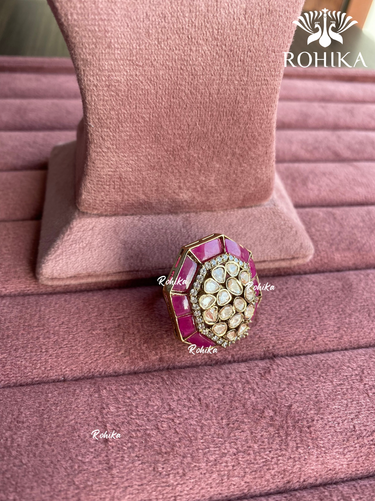 Angana polki kundan ring (SG-074) - Dark pink