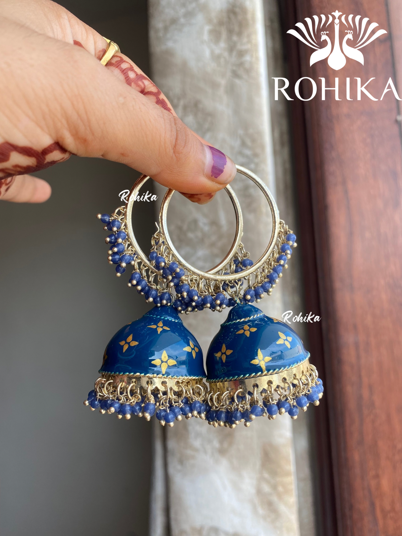 Charu jhumka bali earrings  - Blue