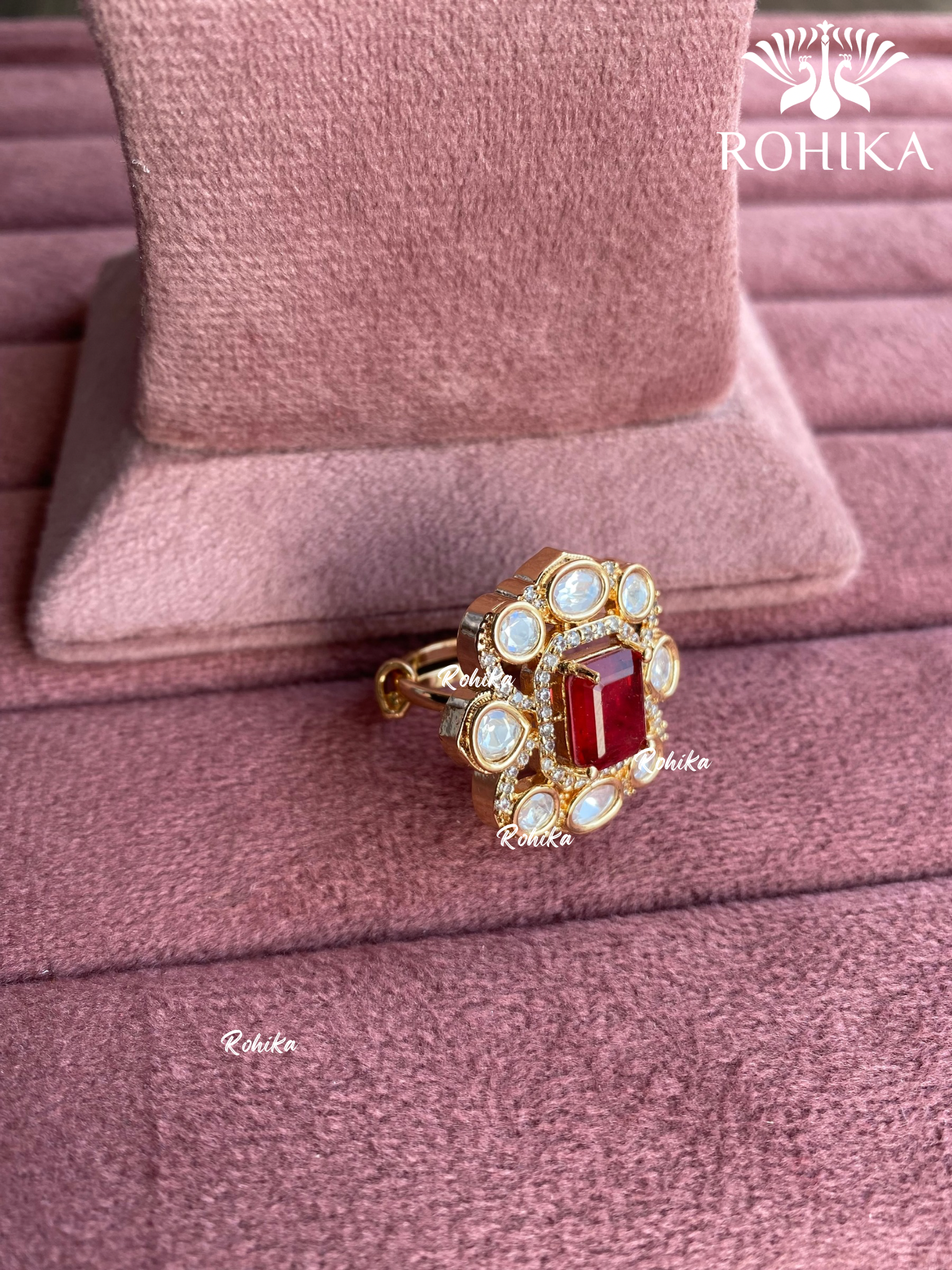 Angana polki kundan ring (SG-082) - Red