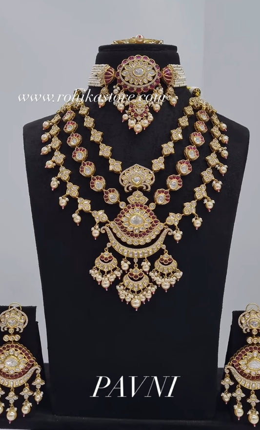 Pavni polki kundan combo set -  Ruby red