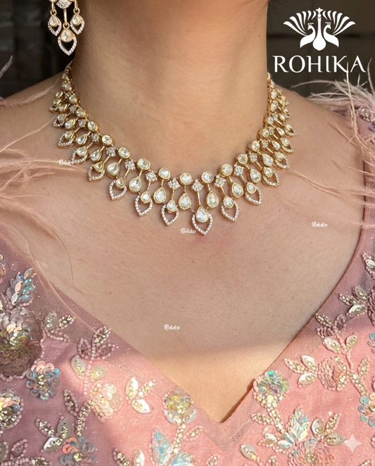 Siyahi Moissanite Polki Kundan Necklace Set - White