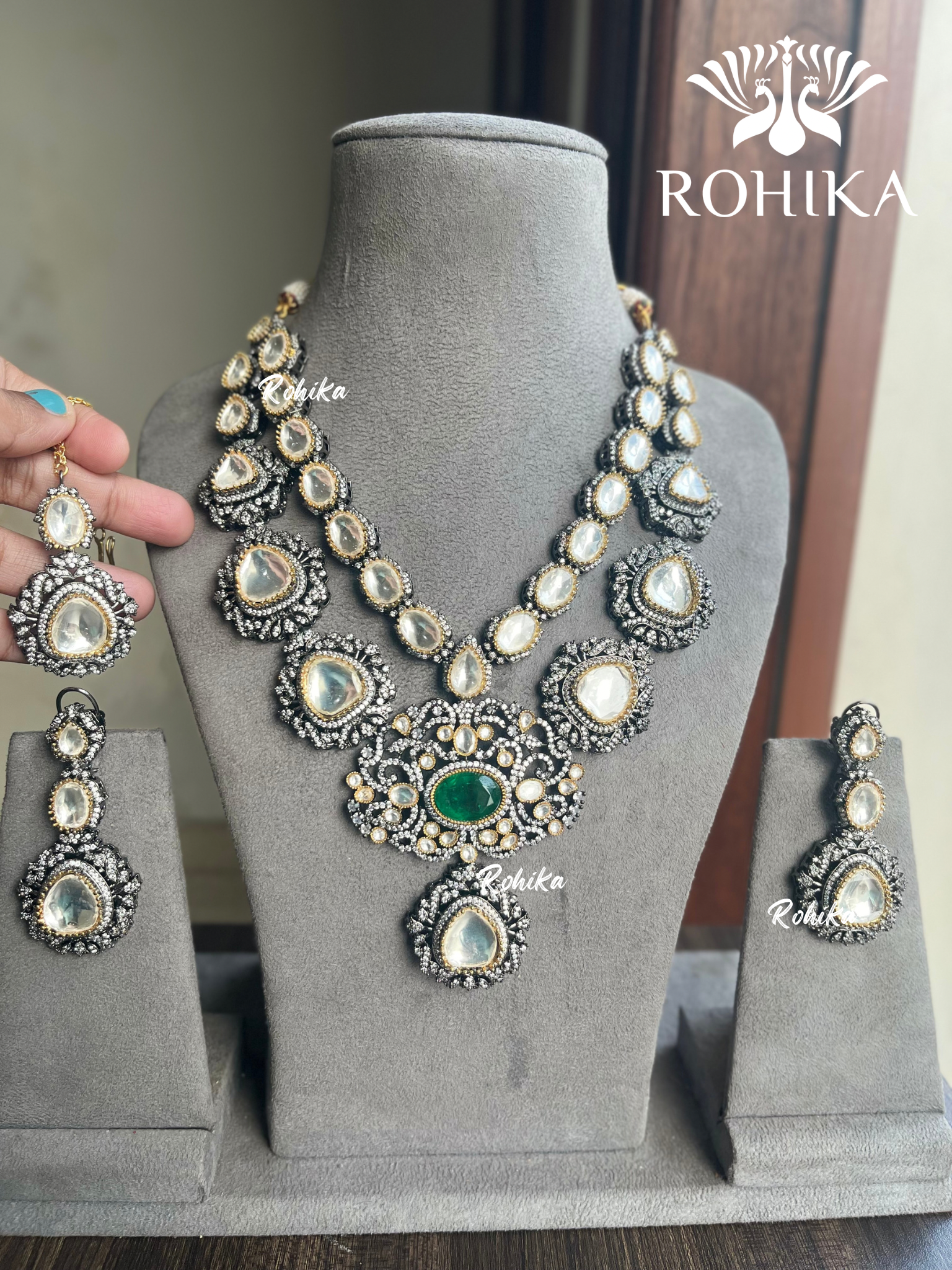 Simra polki Kundan necklace set - Green