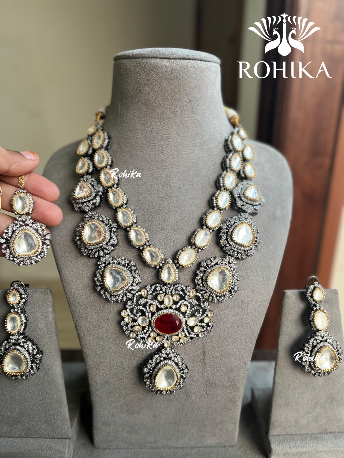 Simra polki Kundan necklace set - Red