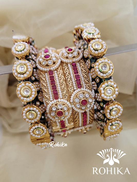 Jadau kundan bangle/Kada set - Green and pink (2001)