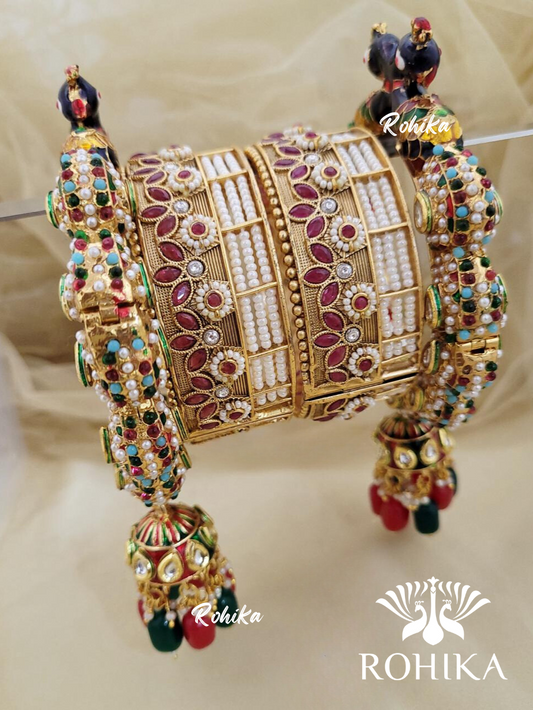 Jadau kundan bangle/Kada set - Blue and pink (2005)