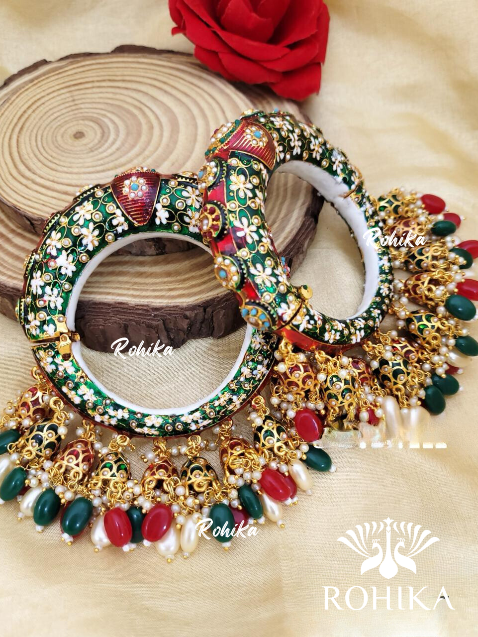 Aarohi meenakari bangles - Green and Red