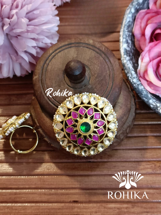 Pachhi kundan Ring - Green and Red (PKR-018)