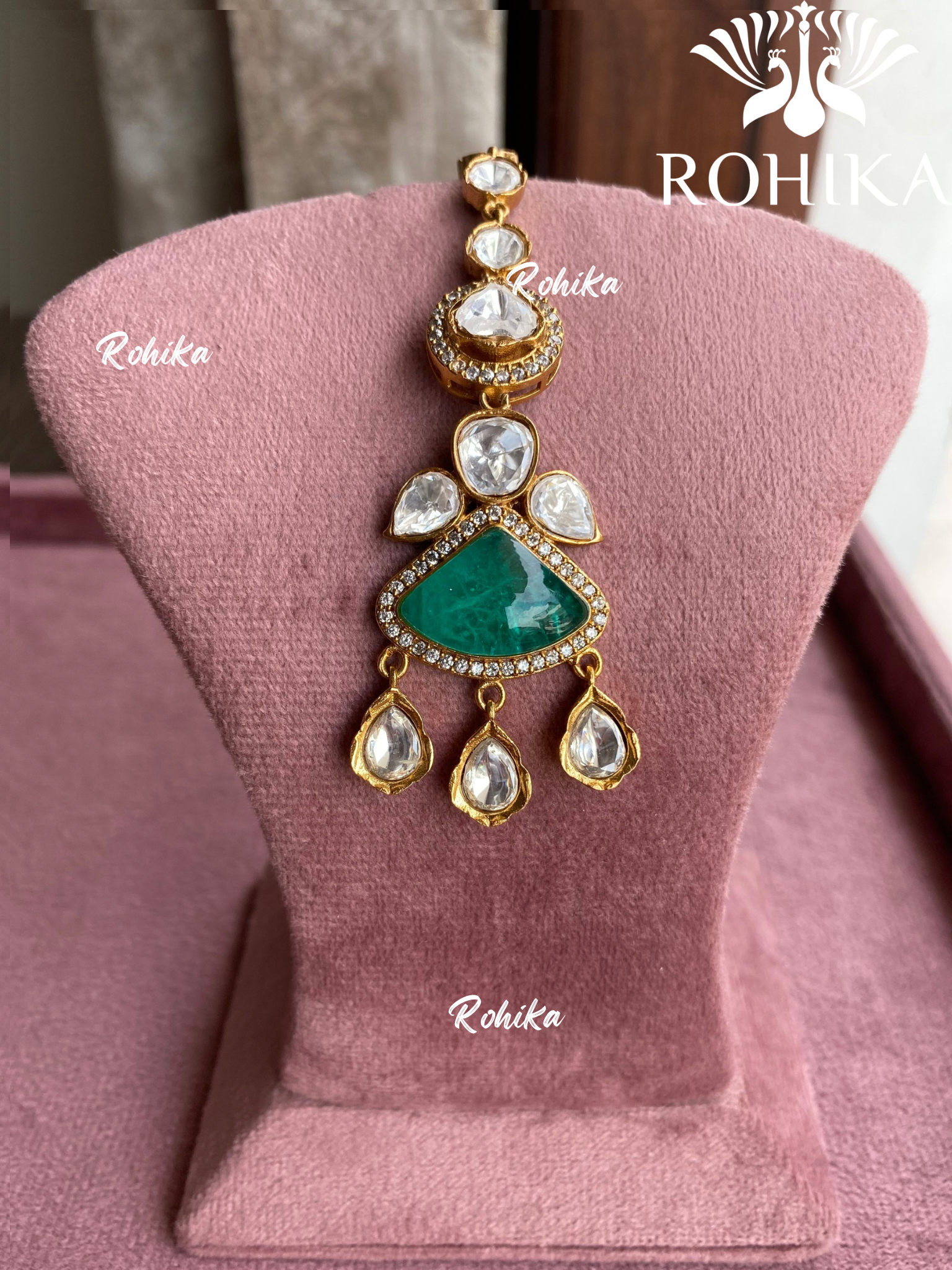 Polki kundan maangtikka (PLKM-004) - Mint green