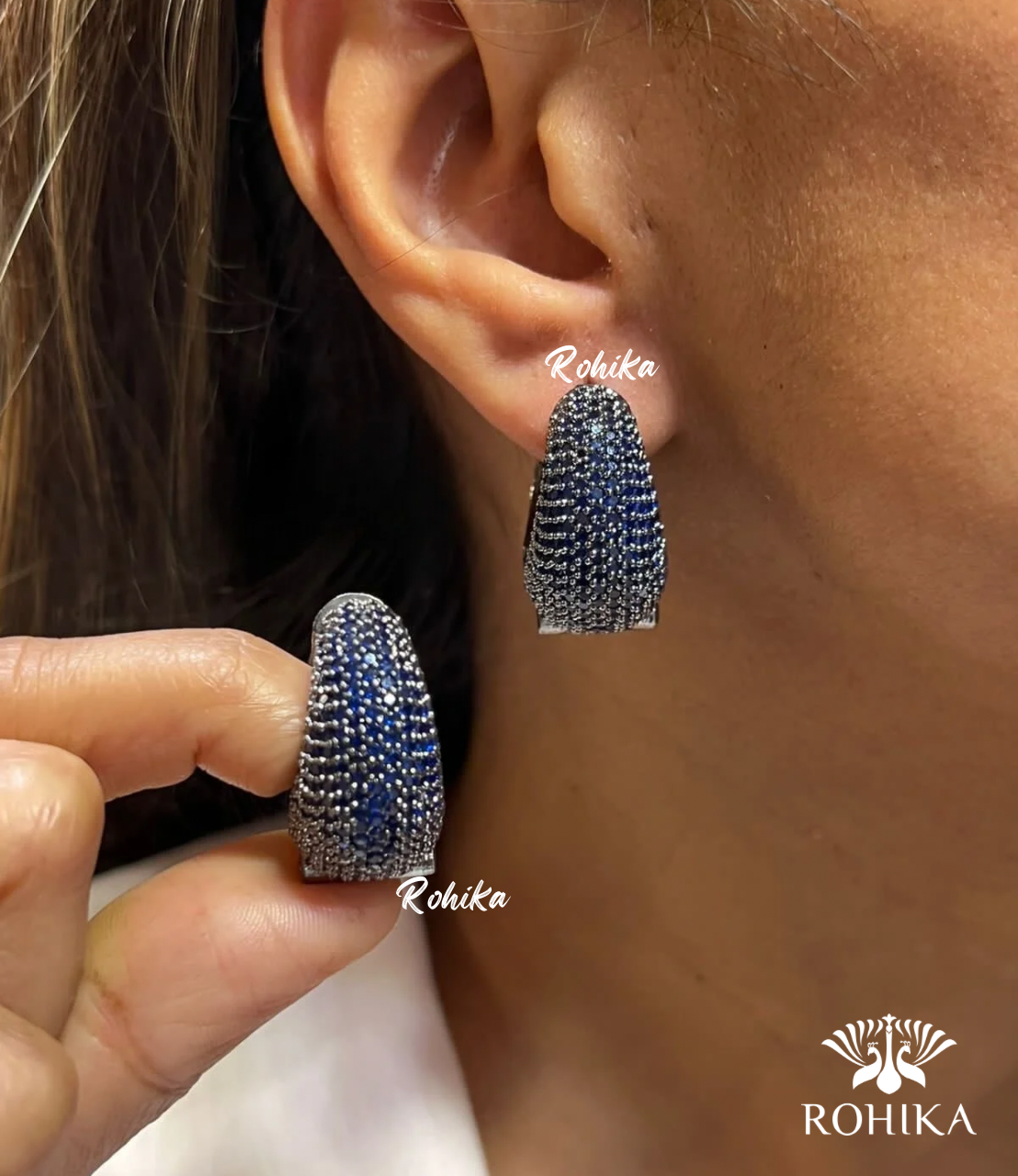 Alice american diamond earrings - Dark Blue