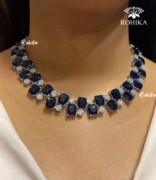 Hiza american diamond necklace - Dark blue