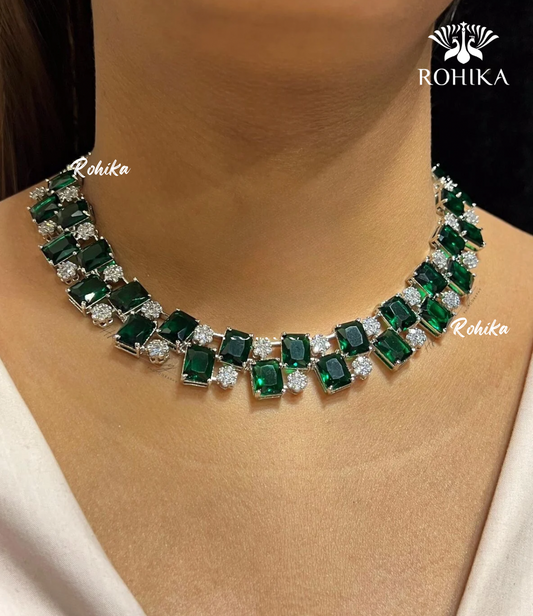 Hiza american diamond necklace - Dark green