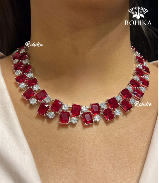 Hiza american diamond necklace - Red