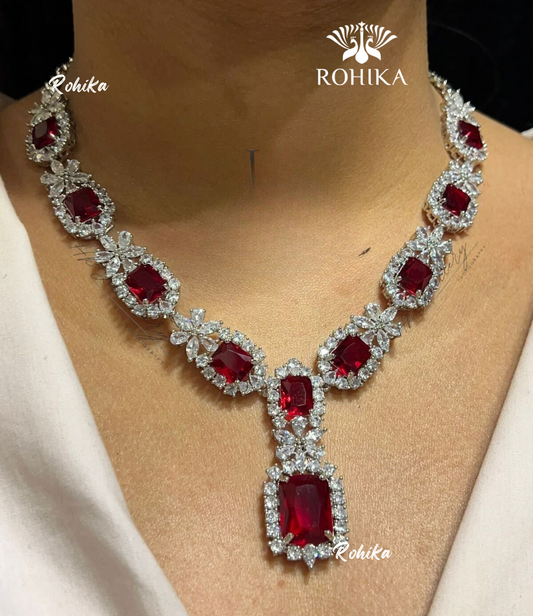 Isla american diamond necklace - Red