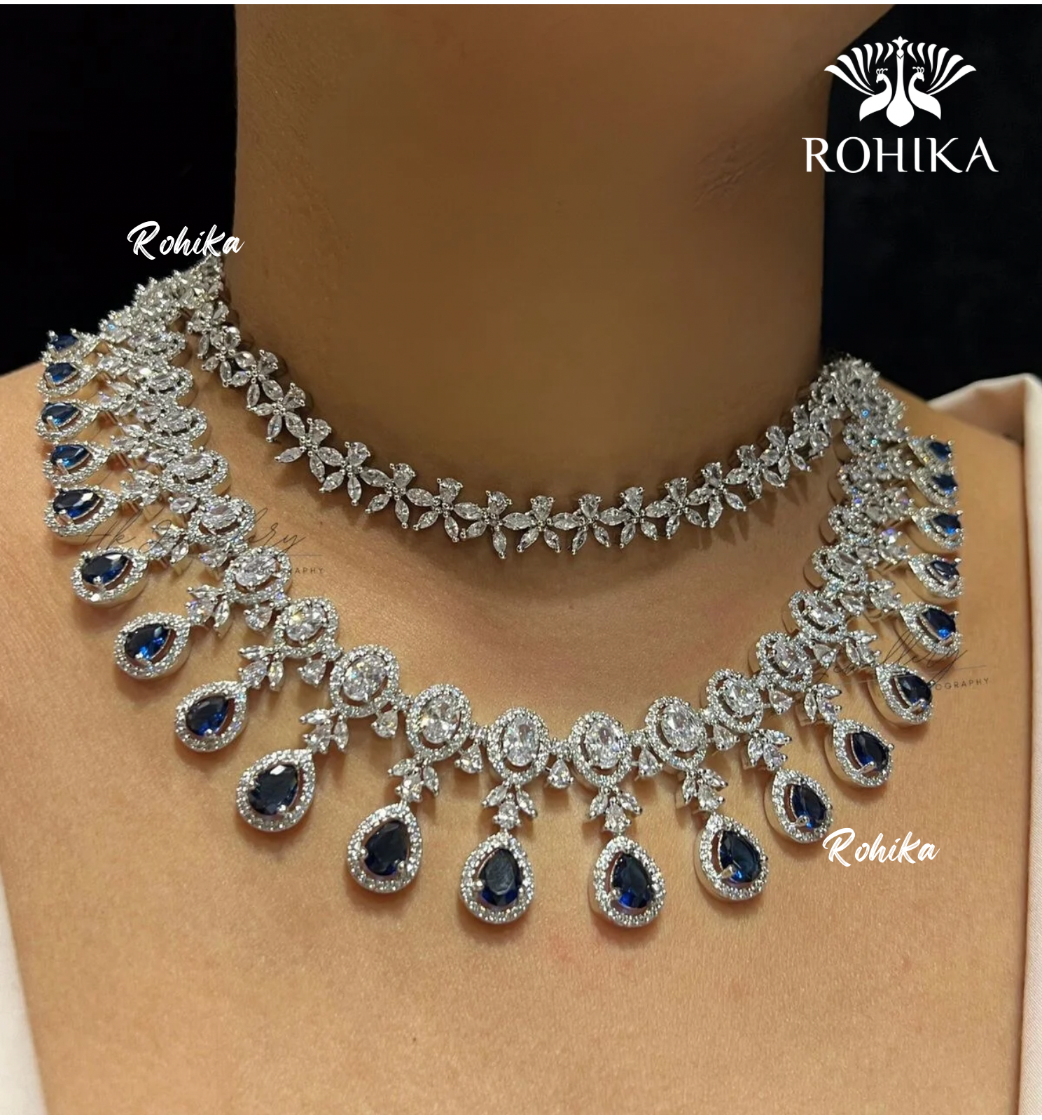 Dahlia american diamond necklace - Dark blue