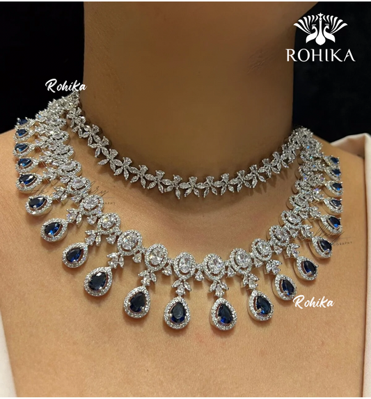 Dahlia american diamond necklace - Dark blue