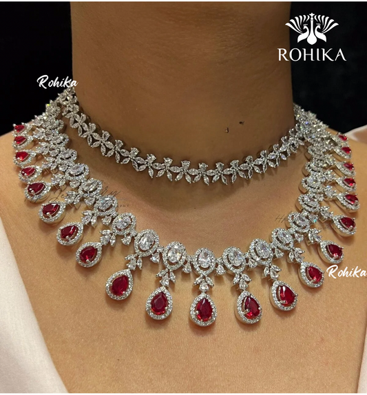 Dahlia american diamond necklace - Red