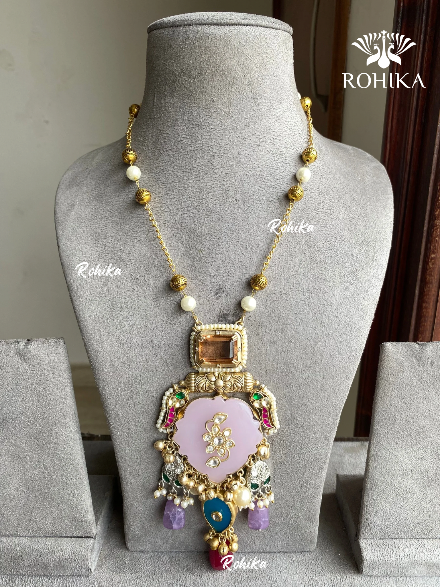 Banjara fusion necklace set (FN-012) - Baby pink