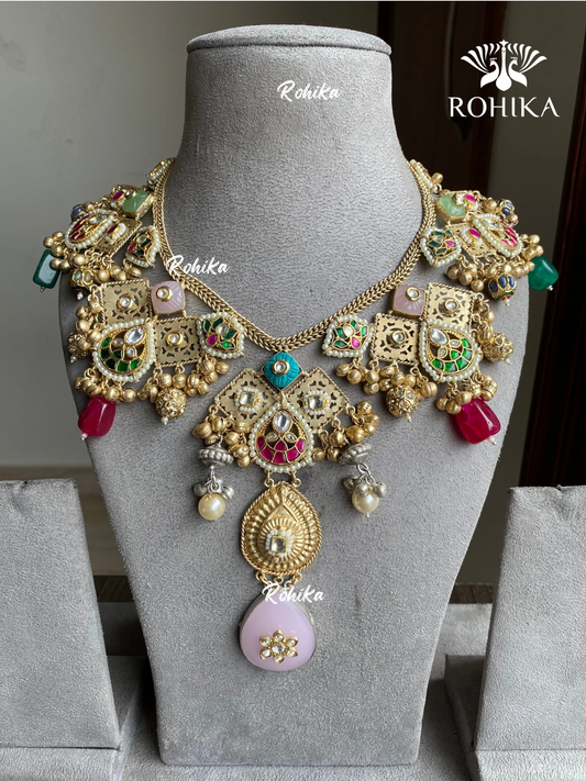 Banjara fusion necklace set (FN-009) - Baby pink