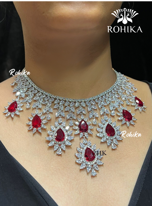 Tiya american diamond necklace - Red