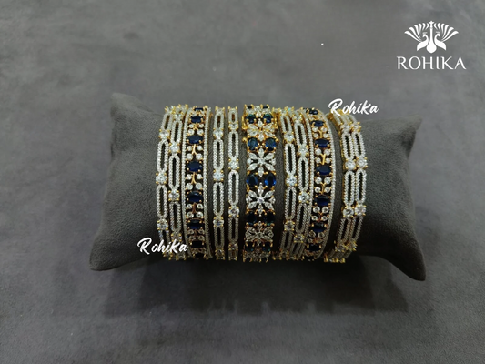 Asher american diamond bangles set (002) - Dark blue