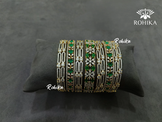 Asher american diamond bangles set (002) - Green