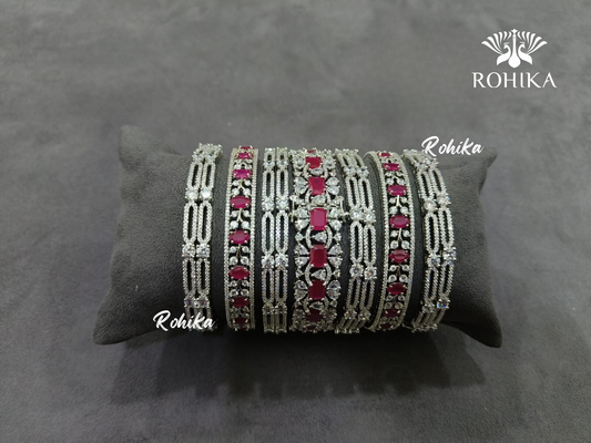 Asher american diamond bangles set (003) - Dark pink