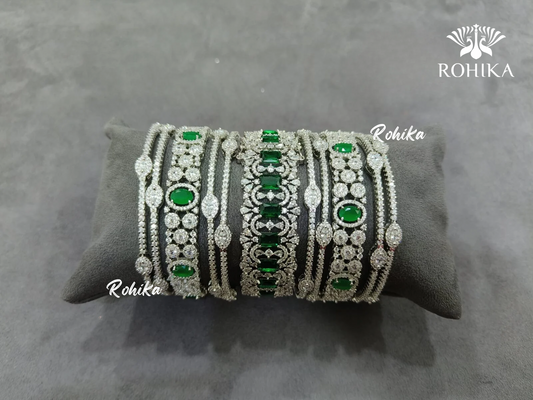 Asher american diamond bangles set (004) - Green