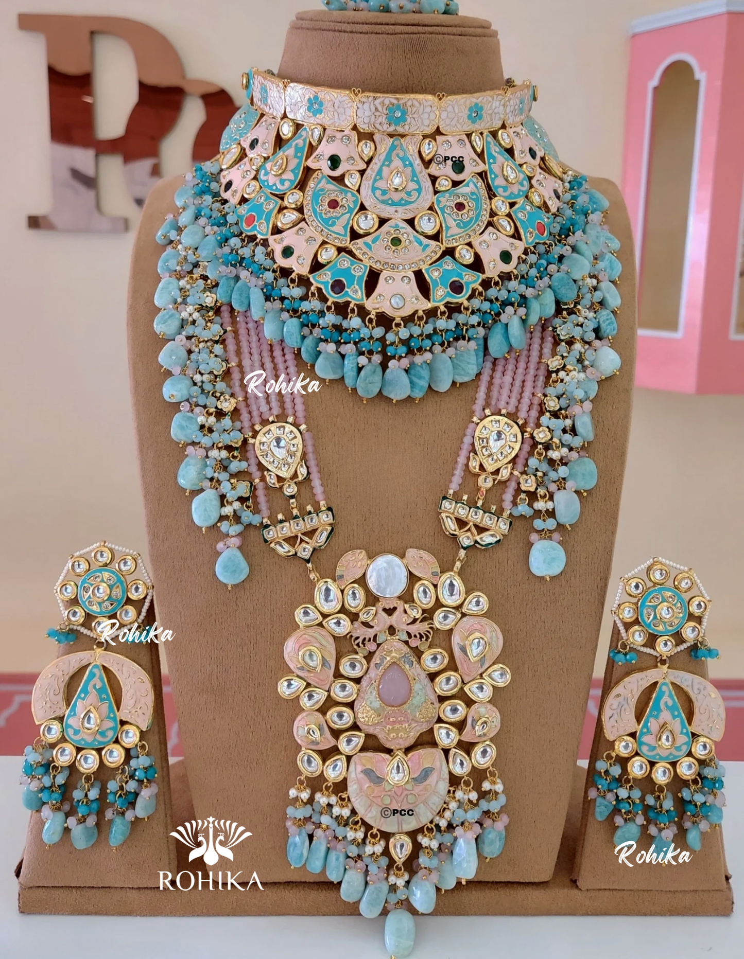 Alisha polki kundan bridal set (MB-003)- Light blue