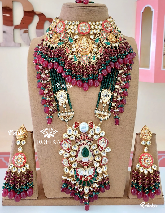 Alisha polki kundan bridal set (MB-004)- Maroon & dark green