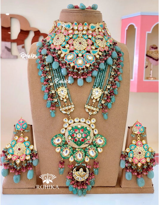 Alisha polki kundan bridal set (MB-007)- Aqua blue & min green