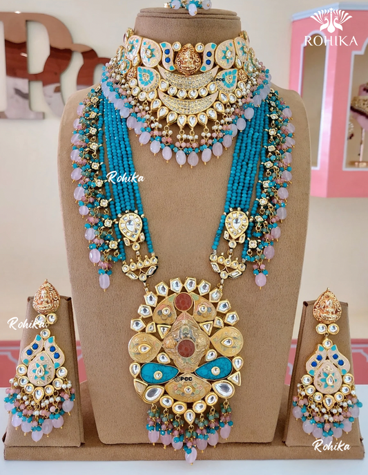 Alisha polki kundan bridal set (MB-010)- Blue