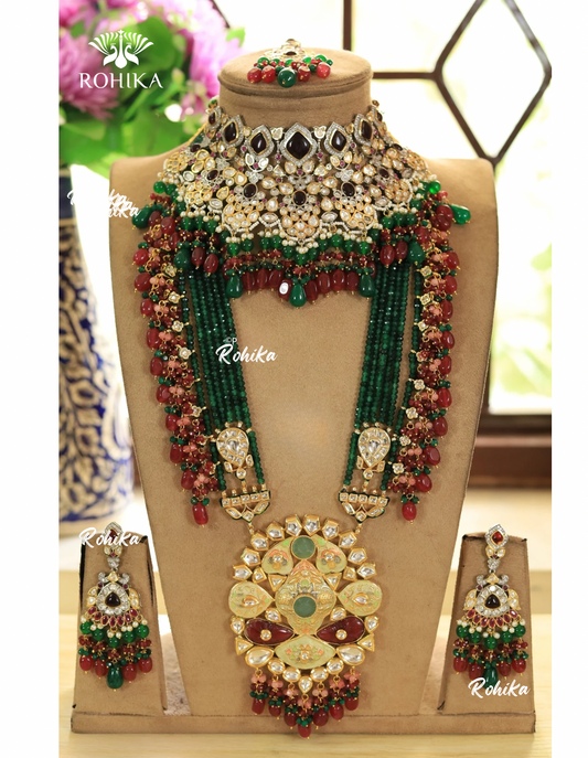 Alisha polki kundan bridal set (MB-011)- Dark green & maroon