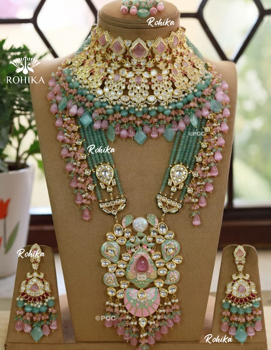 Alisha polki kundan bridal set (MB-013)- Sea green & baby pink