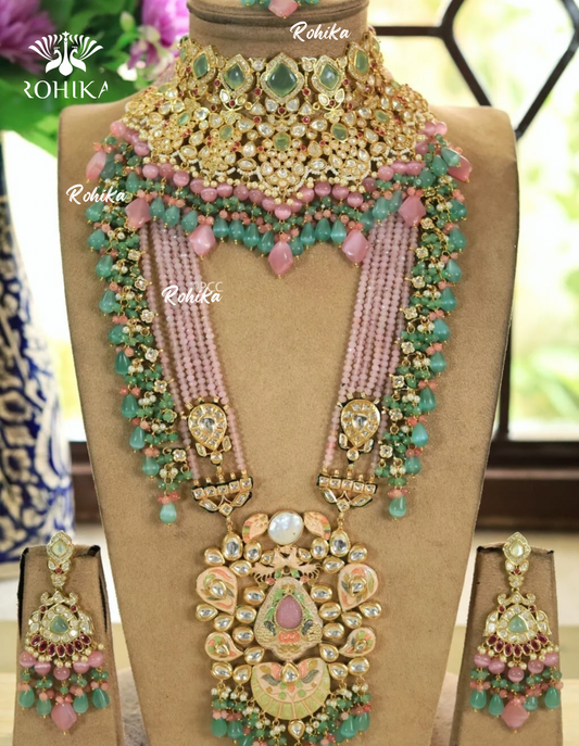 Alisha polki kundan bridal set (MB-014)- Mint green & baby pink