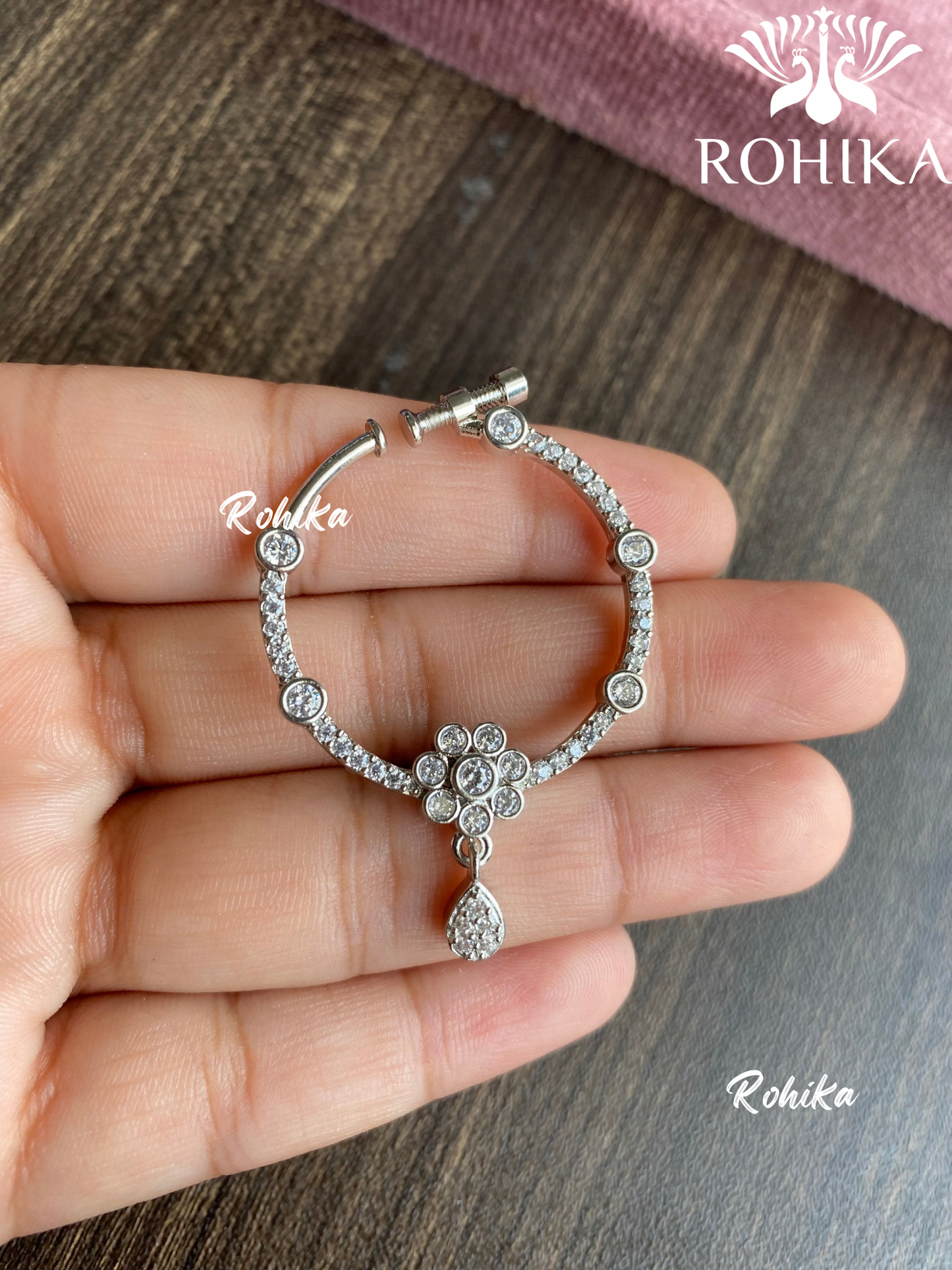 Riya AD stone Nath (010)- Silver