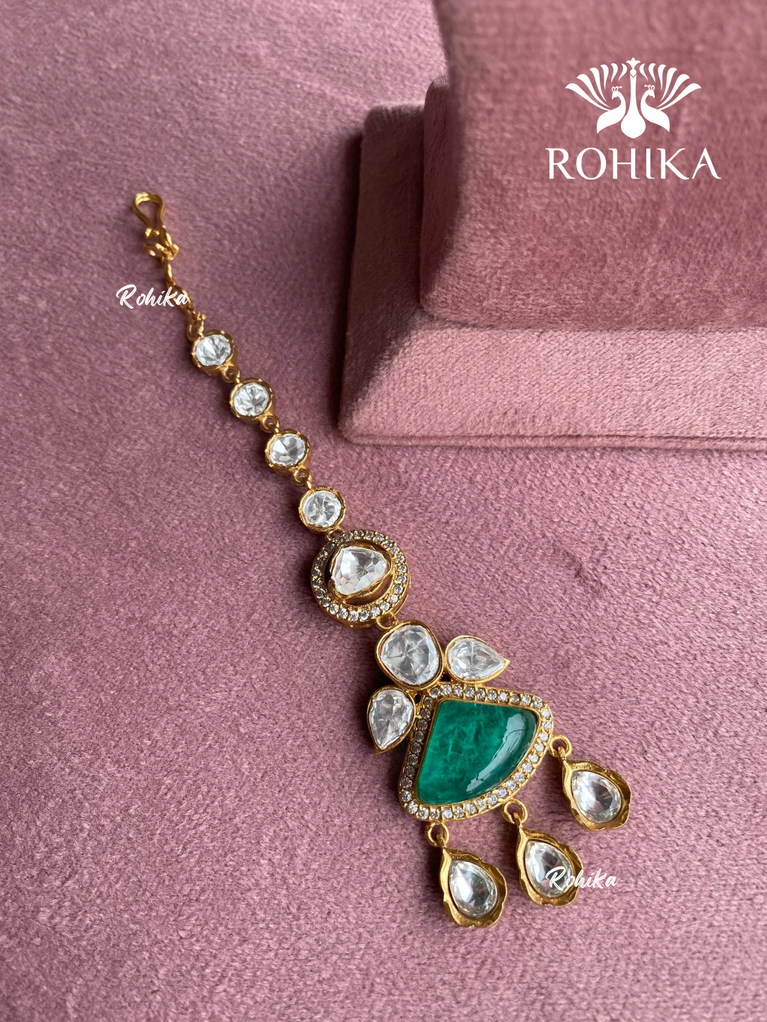 Polki kundan maangtikka (PLKM-004) - Dark green