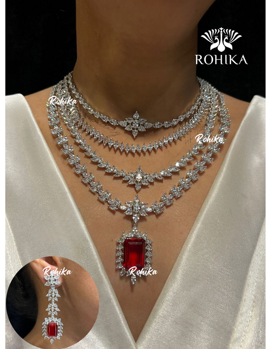 Hanna american diamond necklace set - Red