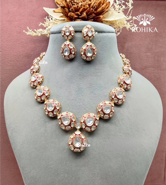 Fiza polki kundan necklace set - Red