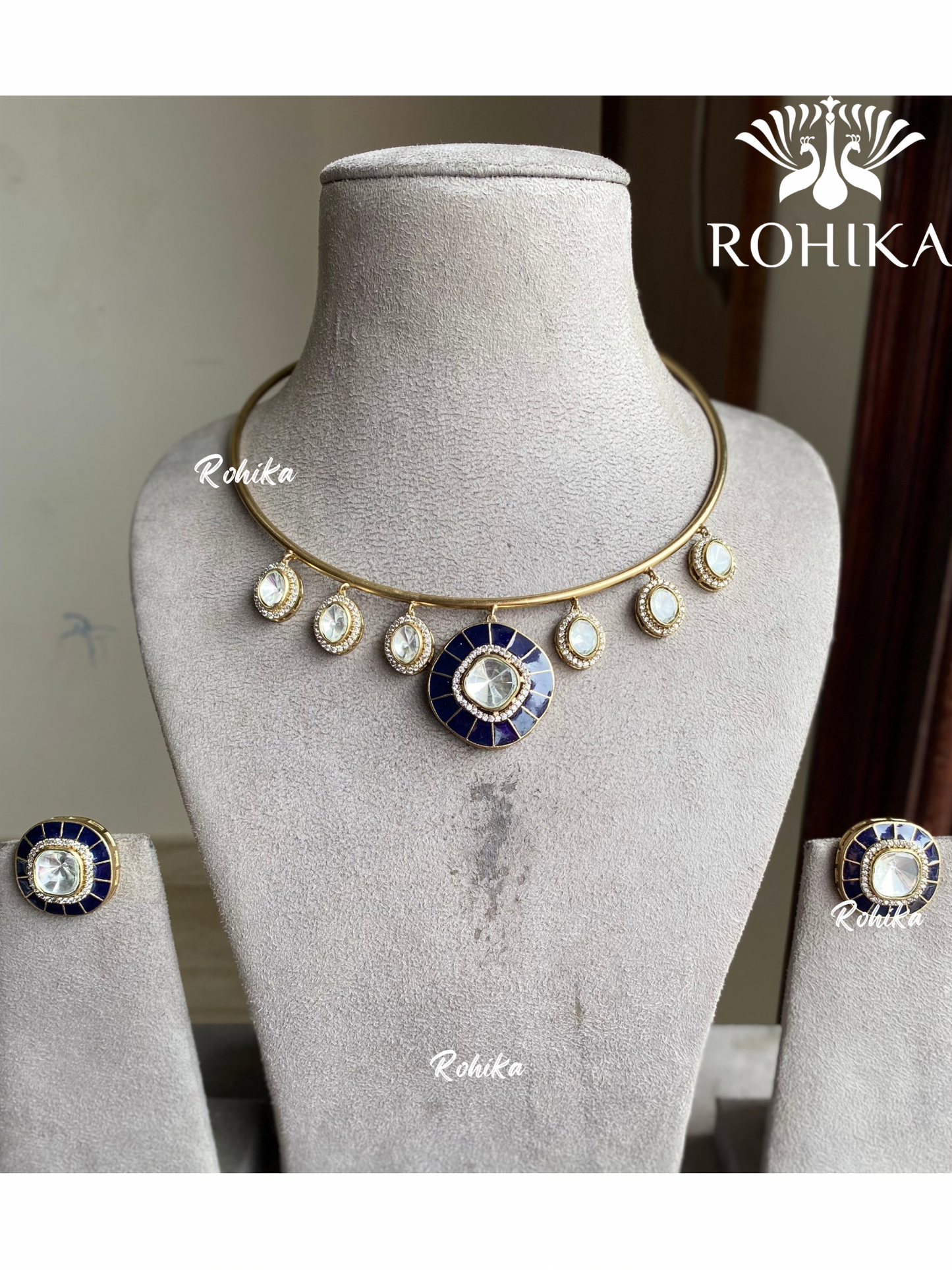 Snavya polki kundan hasli necklace - Dark blue