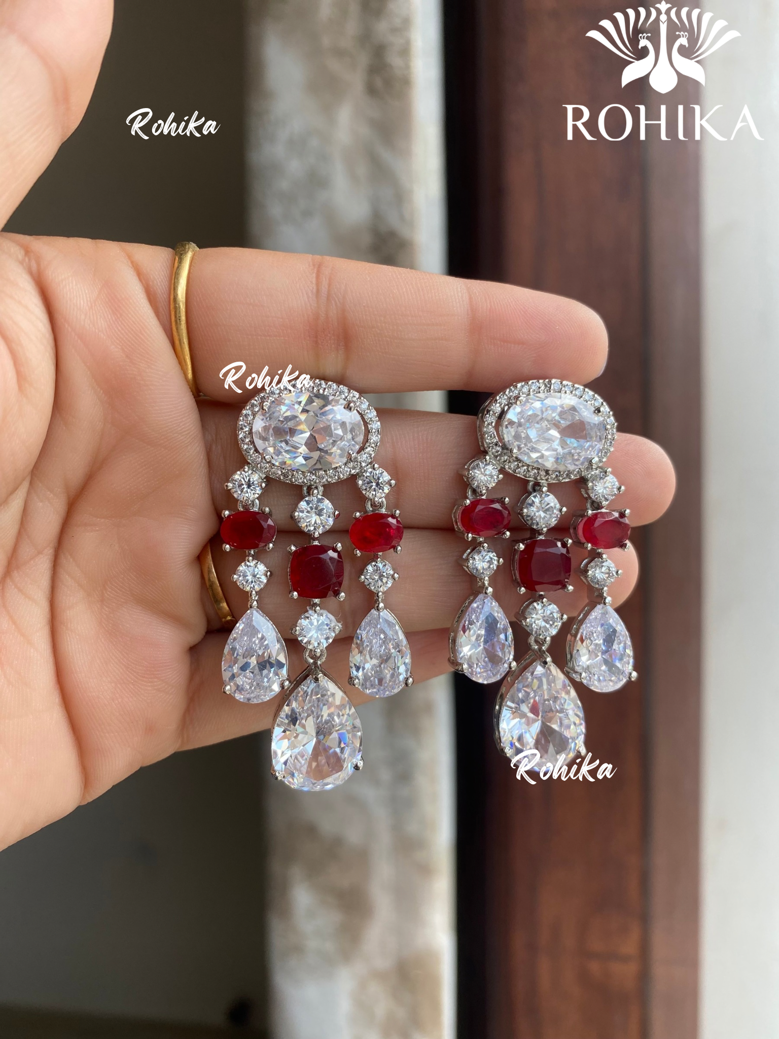 Nitara american diamond earrings - Red