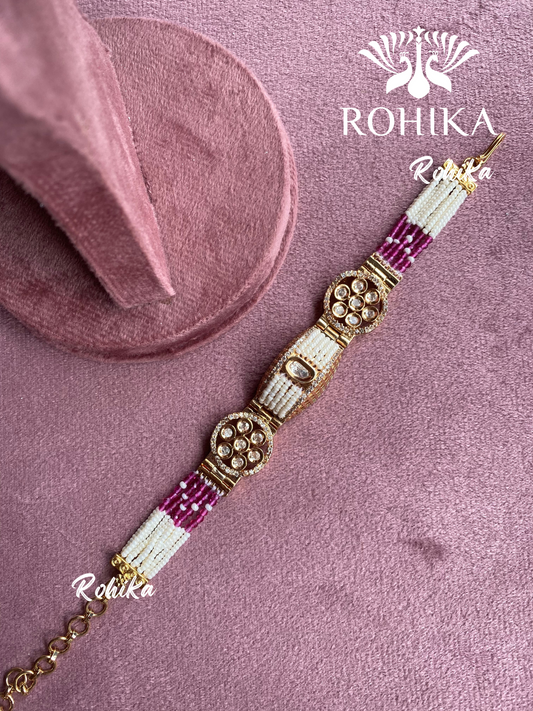 Anhita polki kundan meenakari bracelet/kada (005) - Pink