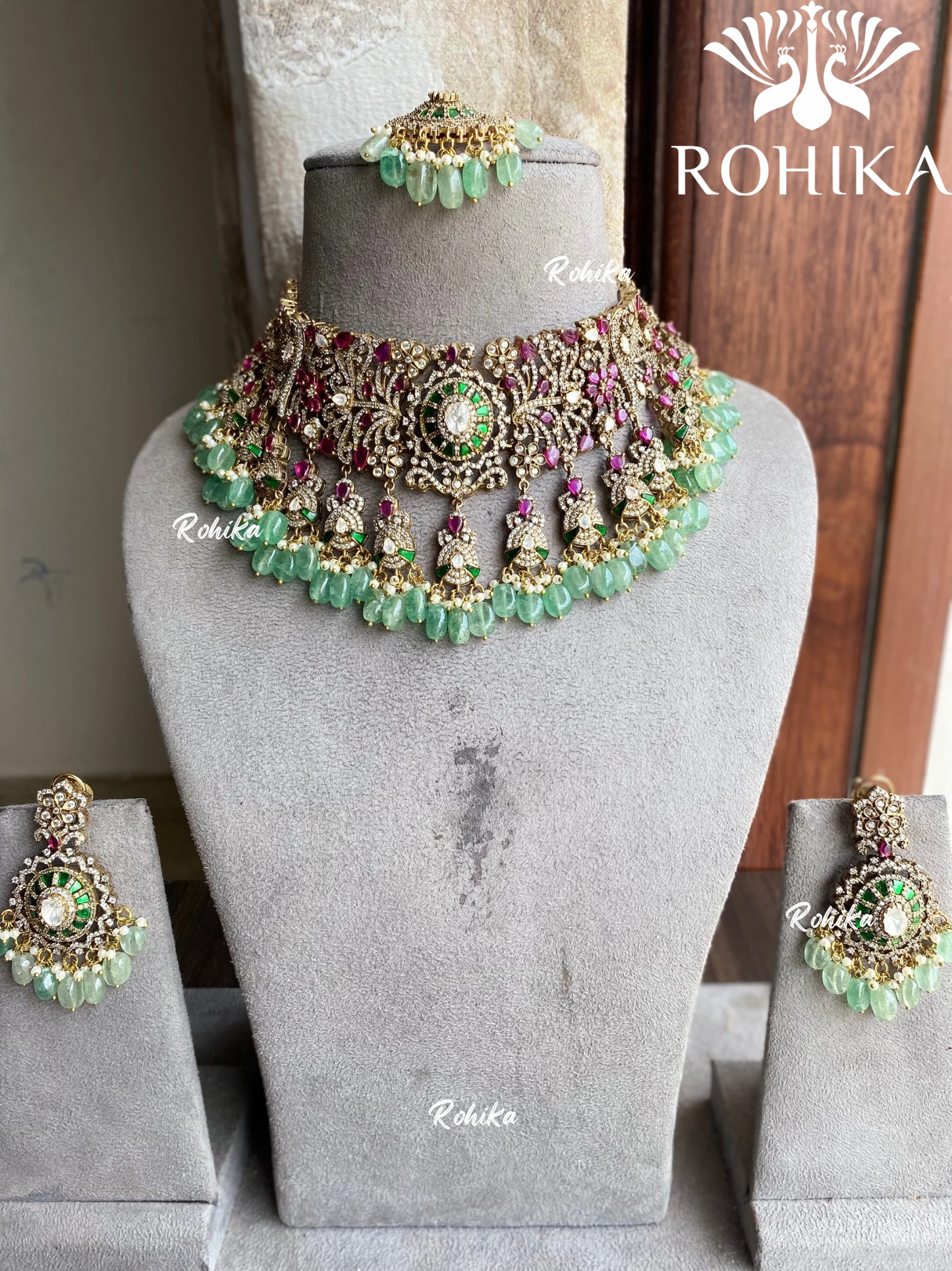 Aman moisinite necklace set - Mint green