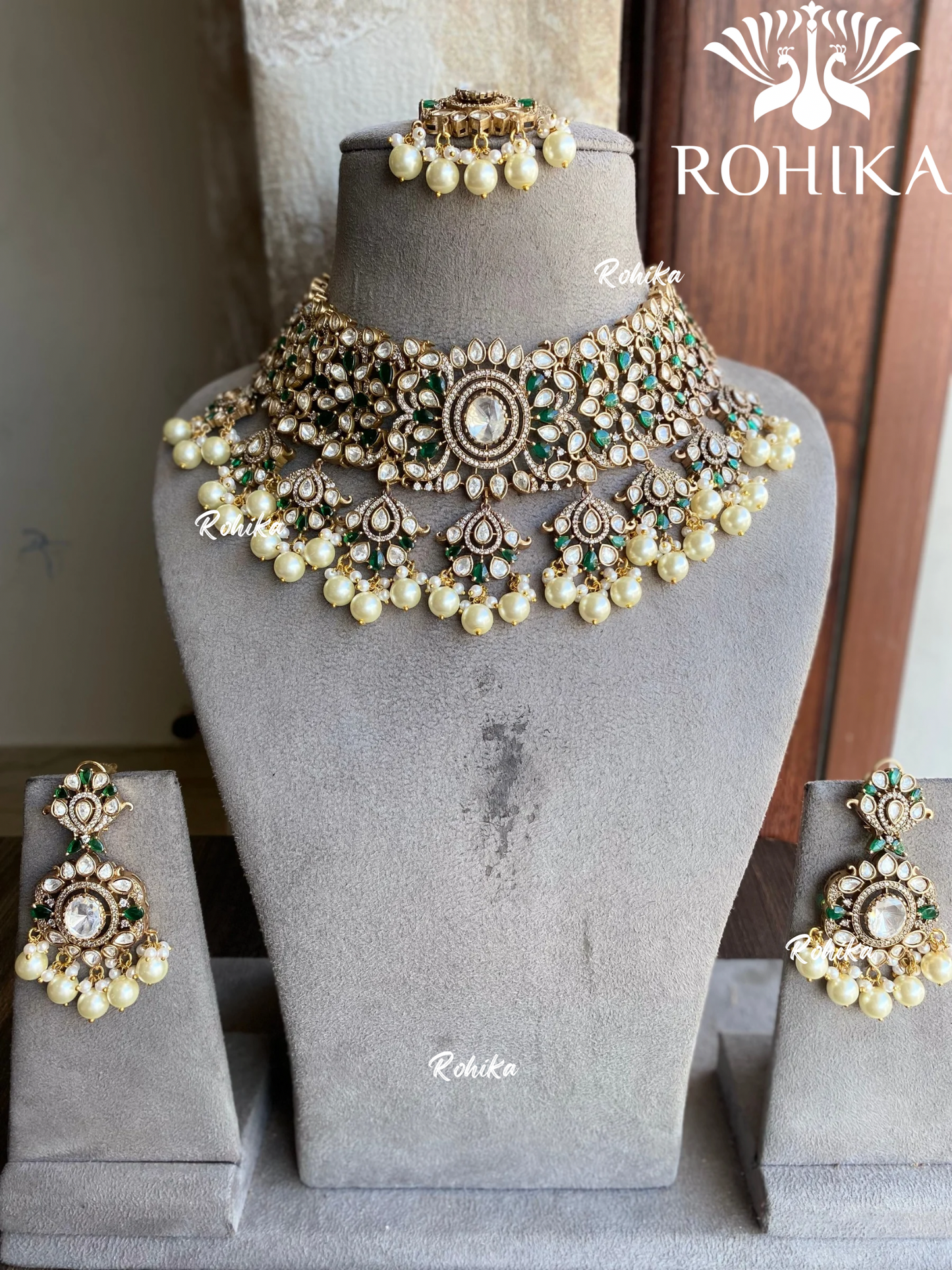 Jaya polki kundan necklace set - Green