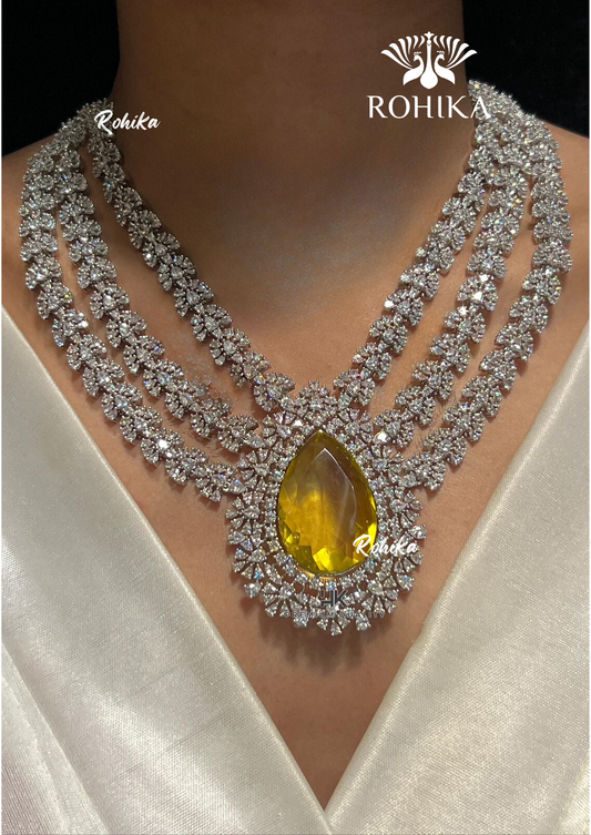 Cara american diamond necklace set - Yellow