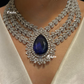 Cara american diamond necklace set - Dark blue