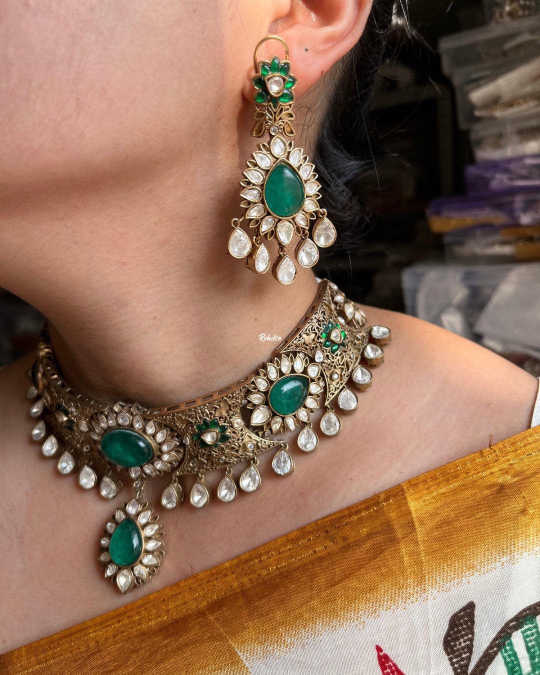 Shruti moisanite choker set - Green