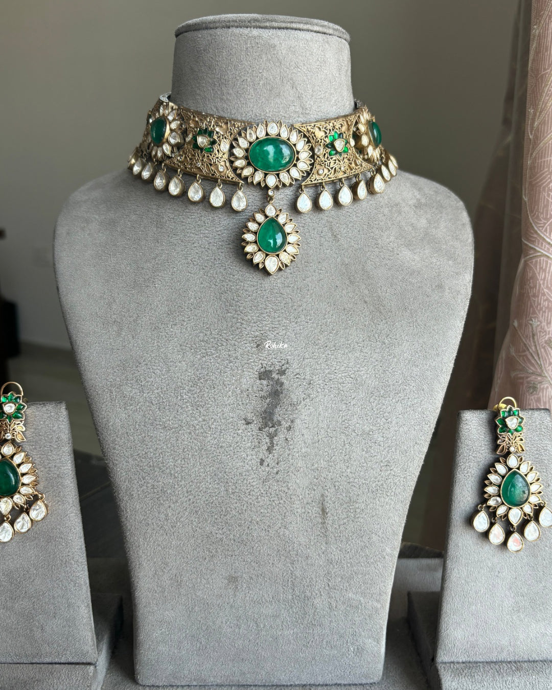 Shruti moisanite choker set - Green