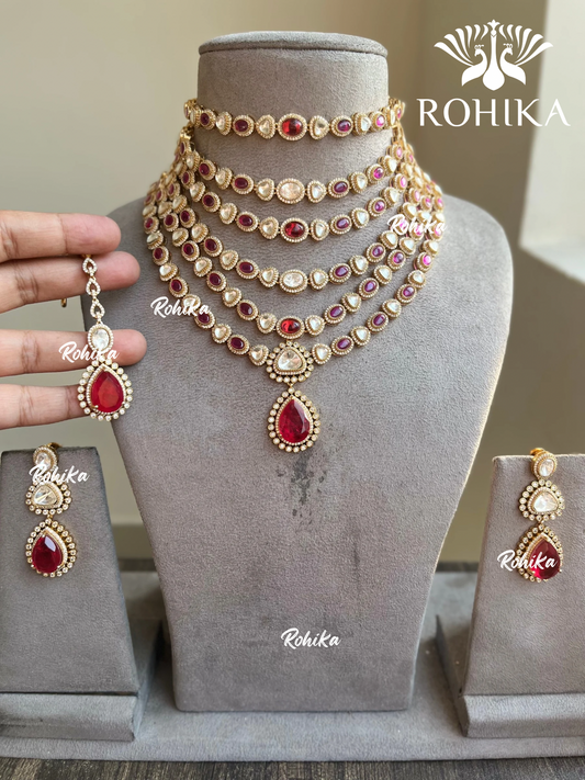 Prakriti polki kundan necklace set - Red - Rohika Store